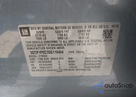 2016 GMC Sierra 1500 Denali from USA, damaged, VIN 3GTP1PEC7GG118494